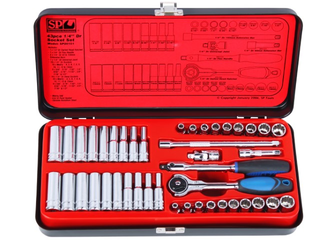 SP - 43PC 1/4 DR 12 & 6PT METRIC/SAE SOCKET SET 